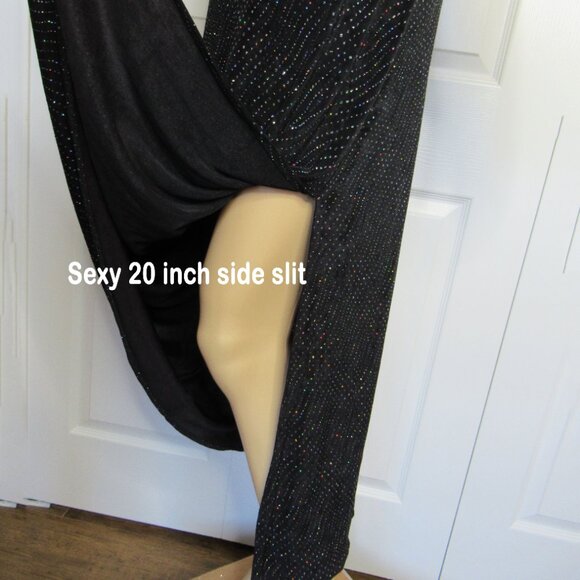 VTG Cache long black sparkly 38 - 40" bust dress, Low cut double drape back WOW! - Picture 5 of 15